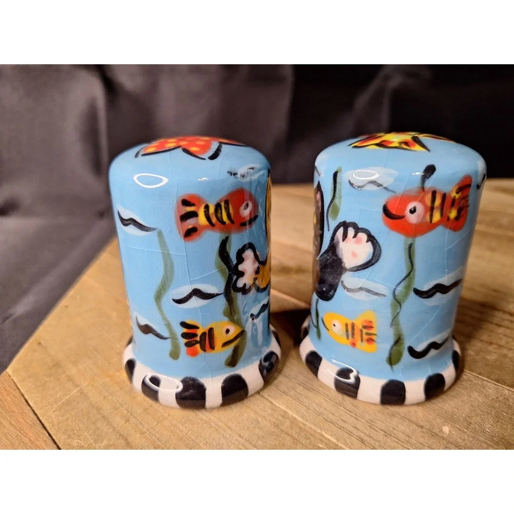 Hand Painted Ceramic Purrmaid Cat Mermaid Salt and Pepper Shakers Under the Sea